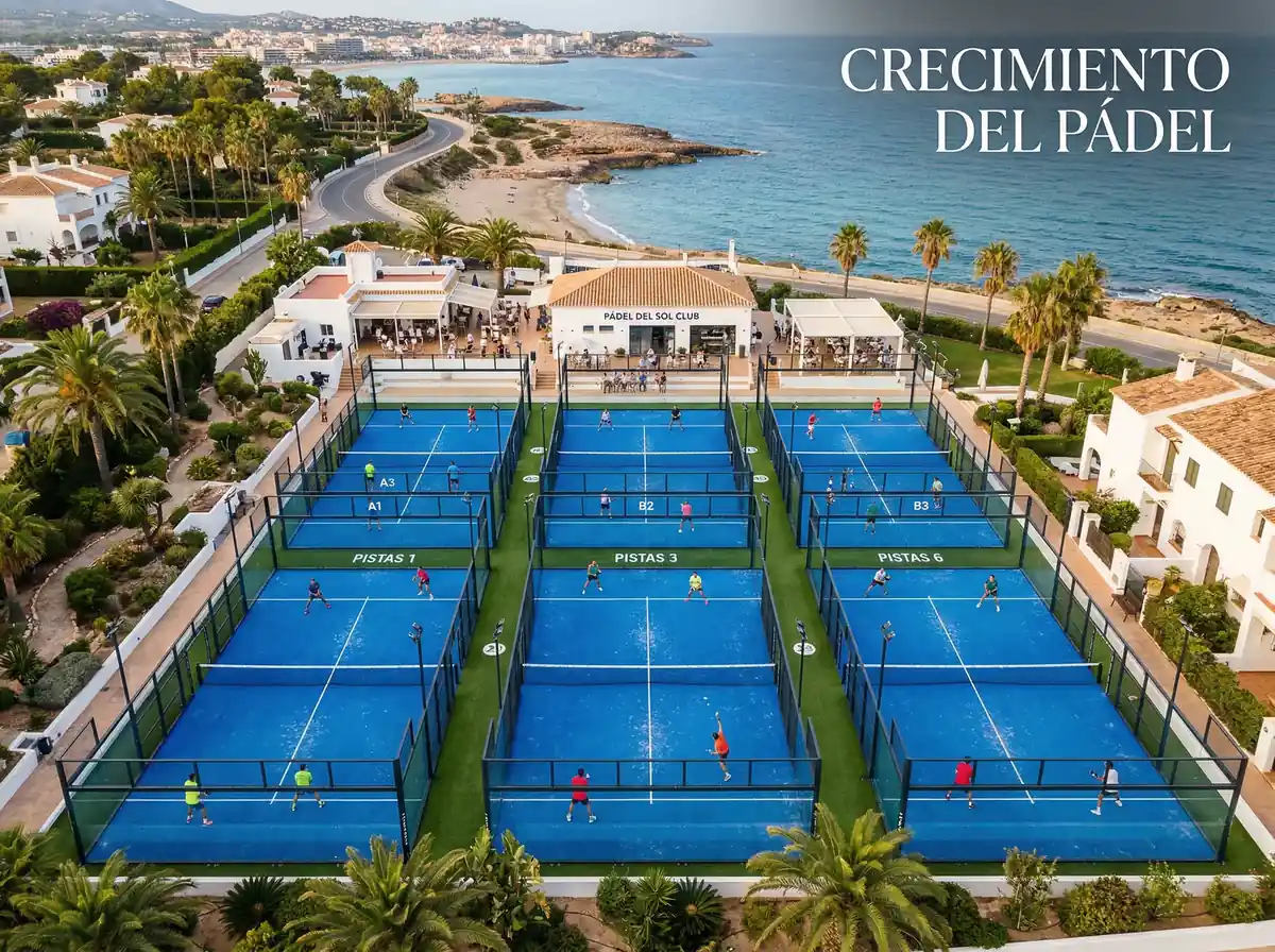 Pistas de pádel modernas en un club con varias canchas ocupadas por jugadores
